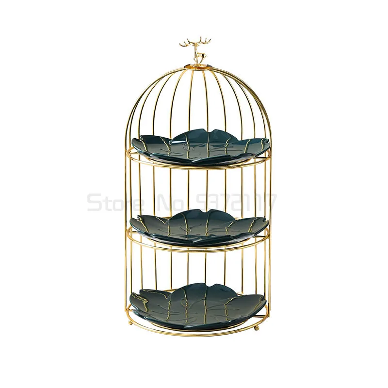 

Nordic Light luxury creative dessert table tray gold double layer ceramic cake fruit tray three layer storage rack decoration