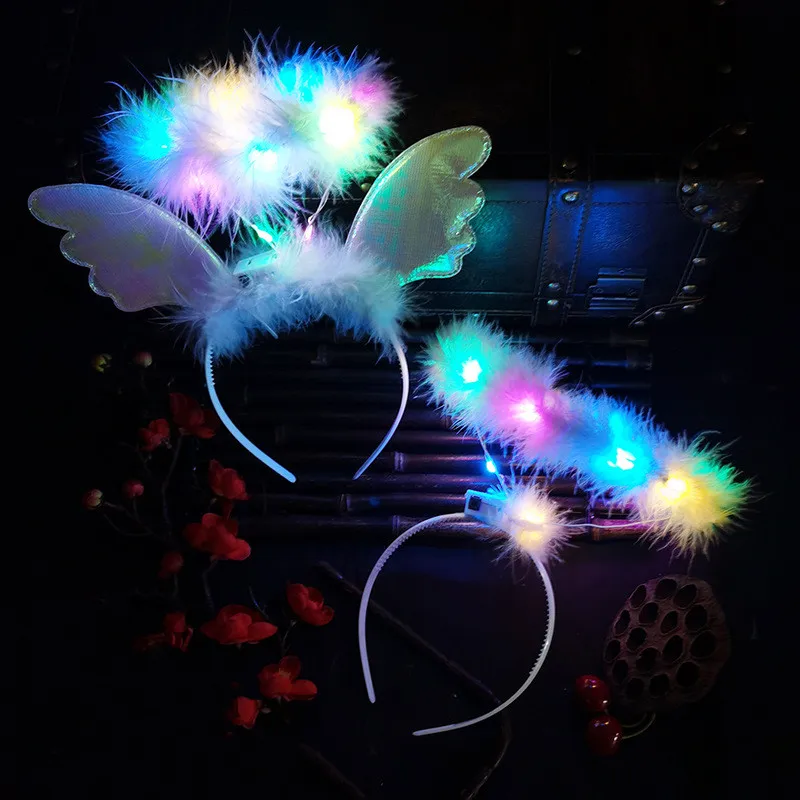 

2022 New LED Flashing Angel Halo Ring Headband Women Girls Lighted Feather Wing Hair Accessory Glow Party Supplies
