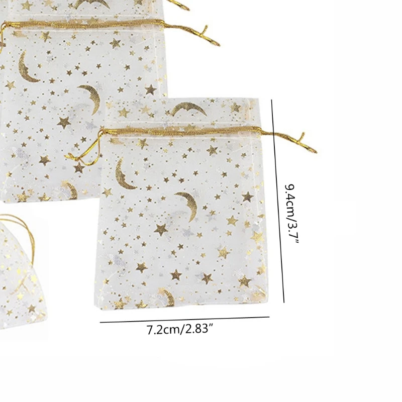 

100Pcs Moon Stars Drawstring Organza Bags Drawstring Small Jewelry Gift Bags Pouches for Wedding Party Valentine's Day