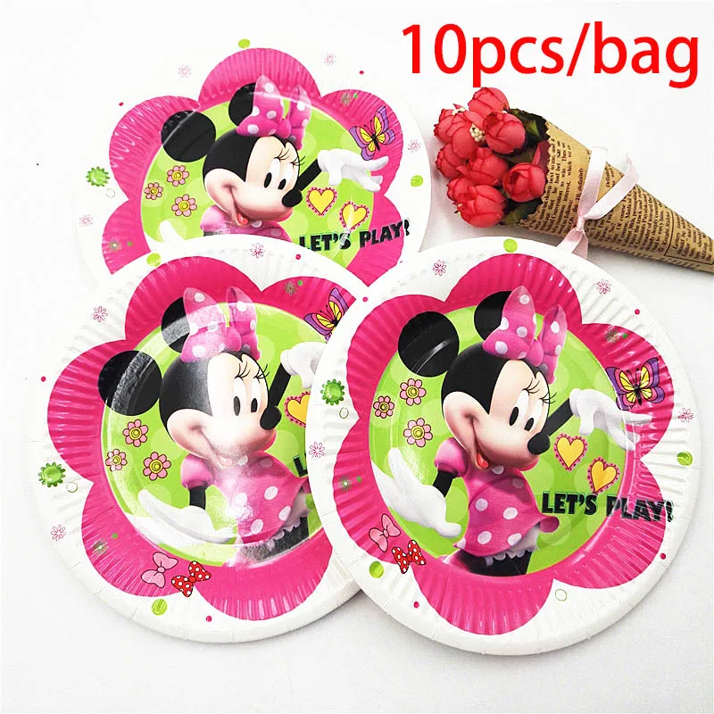 10pc Plates 24 шт. обертки+ топперы Минни Микки Маус дизайн цветная бумага кекс украшения торта вечерние принадлежности - Цвет: 10pc Plates