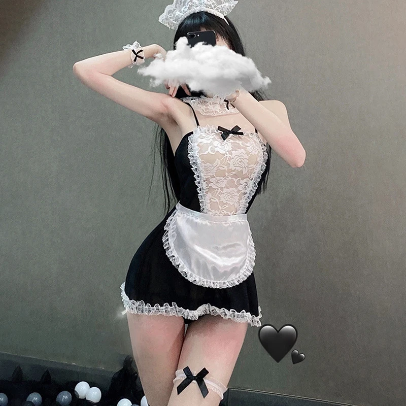 Горячее кружевное платье горничной Эротическое нижнее белье эротическое