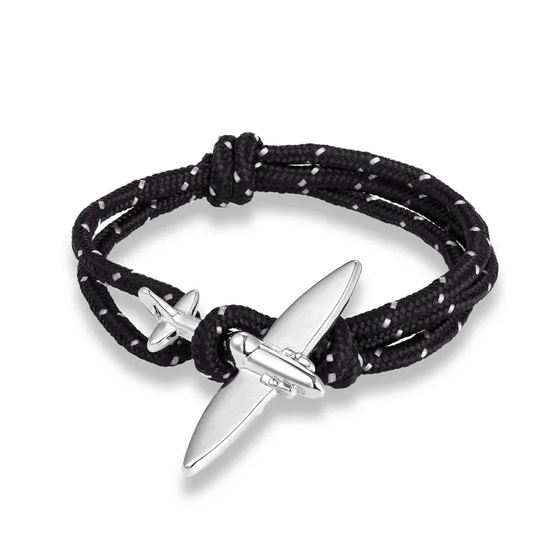 Silver Black White MKENDN Новое поступление самолет якорь Спорт кемпинг парашют шнур выживания браслет для мужчин и женщин Пряжка в морском стиле модные украшения - Окраска металла: Silver Black White