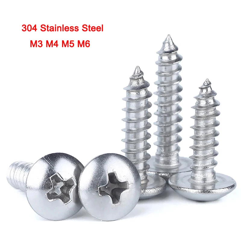 

GB/T 304 Stainless Steel Round Head Phillips Truss Mushroom Screws Large Flat Head Self Tapping Screw M3 M4 M5 M6