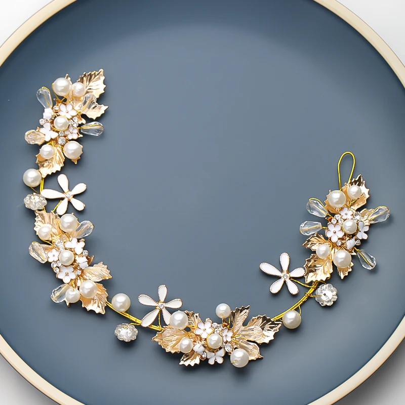 Новинка цветочные повязки для волос модные золотые жемчужные украшения с