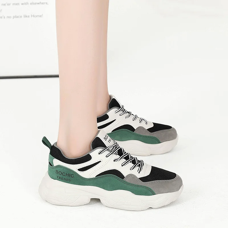 Женские дышащие кроссовки на платформе Повседневные Удобные зеленого или