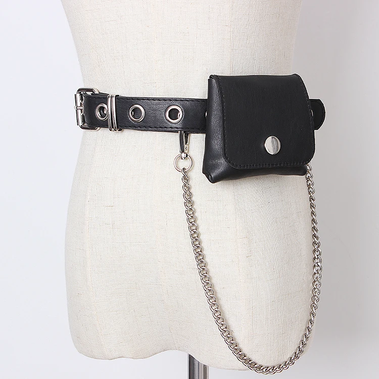 Belt Bag Women Trendy Fashion Hollow out Detachable Chain Trim Mini Square Waist Bag Streetwear