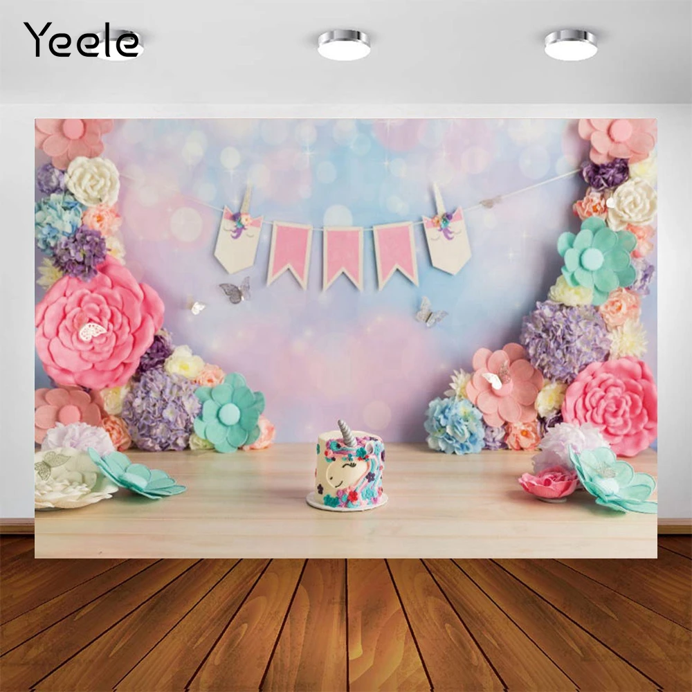 Фон Yeele с изображением единорога торта красивых цветов реквизит для фотостудии |