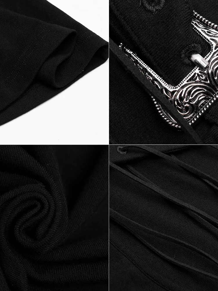 Панк рейв Женская готика Высокая шея шнуровка с расклешенными рукавами футболки