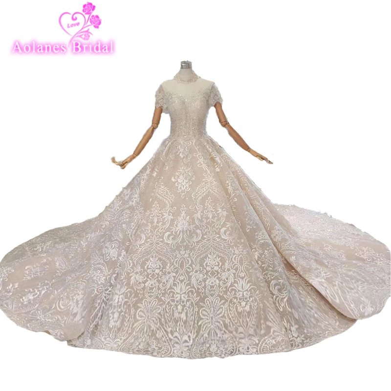 Роскошное Пышное Тюлевое кружевное свадебное платье с цветочной аппликацией на