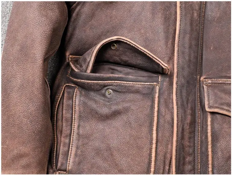 2022 Vintage Brown Military Style Genuine Pilot Leather Jacket Europe Size XXL Real Thick Natural Cowhide Winter Aviator Coat guess genuine leather coats & jackets