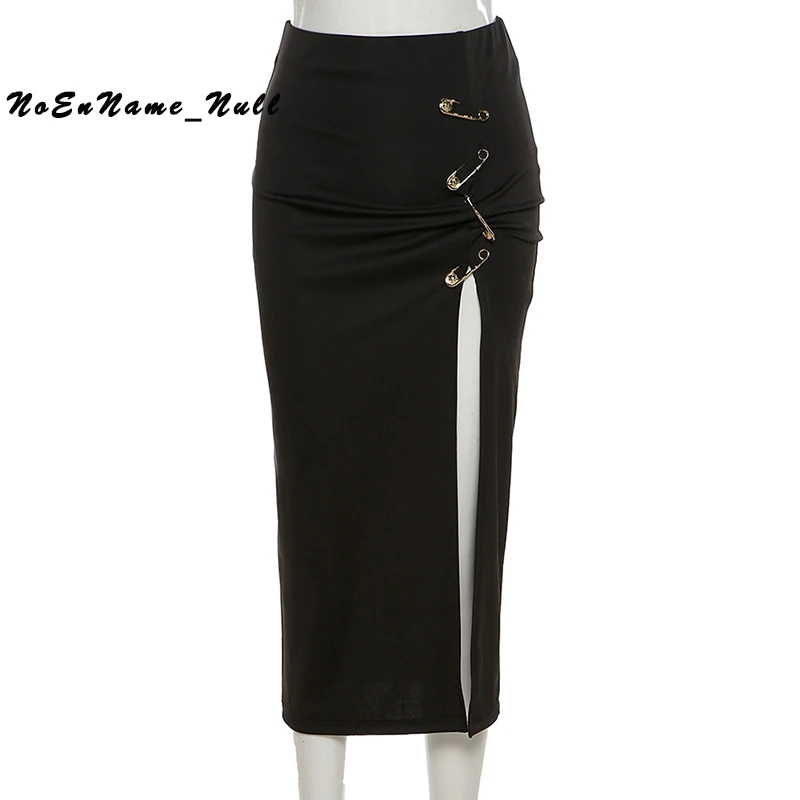 

Solid high waist slim fashionable split skirt E-girl Y2K Aesthetics Solid High Waist Bodycon Skirt Clubwear 90s Vintage Bottoms