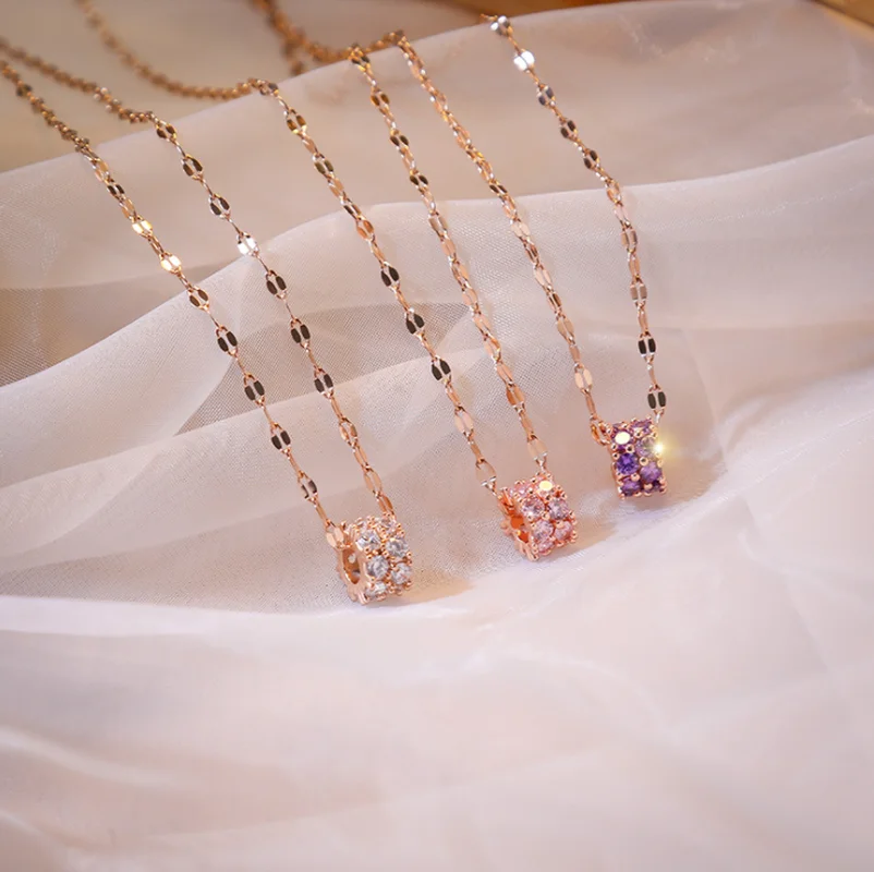 

2022 New Fashion Cute Lucky Crystal Zircon Pendant Women Wedding Party Stainless Steel Jewelry Necklace