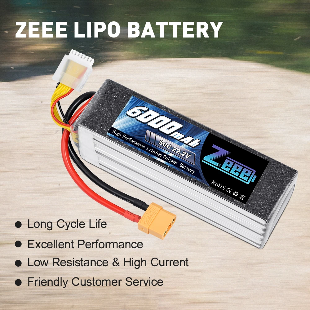 Zeee Lipo батарея 6000mAh 6S 22 2 V 50C с разъемом XT90 для дрона гоночного FPV вертолета
