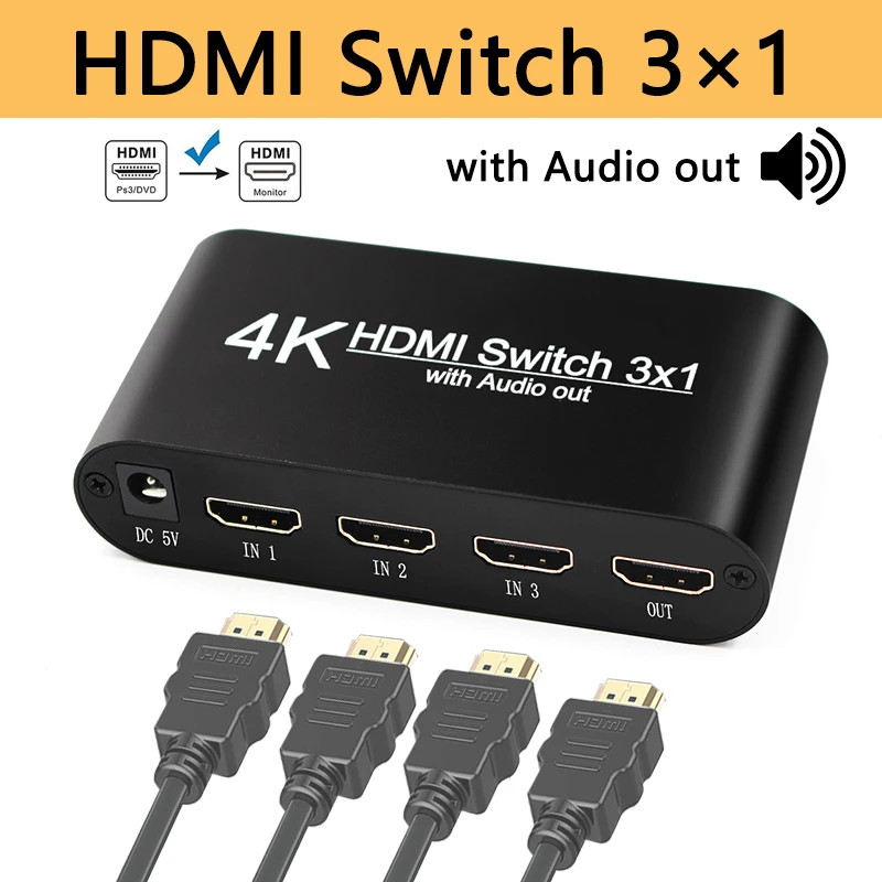 4K 3D HDMI переключатель 3 × 1 с выключателем аудио выход в оптический Toslink SPDIF