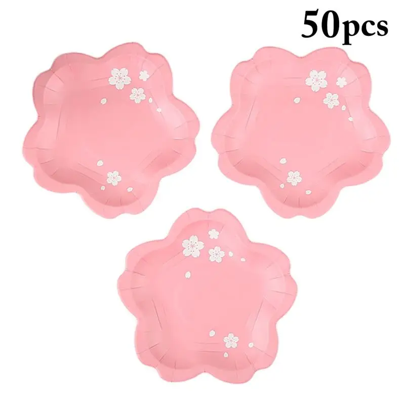

50 шт. креативные одноразовые бумажные тарелки розового цвета романтичная форма цветка одноразовые тарелки бумажные тарелки для дня рожден...