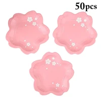 50pcs creative pink color disposable paper plate romantic flower shape disposable plate paper dish for birthday party