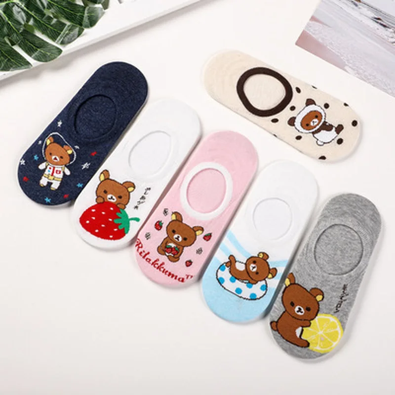 Носки с мультипликационным принтом Rilakkuma Kiiroitori, милые забавные носки, новинка, персонализированные женские хлопковые носки, calcetines mujer divertido