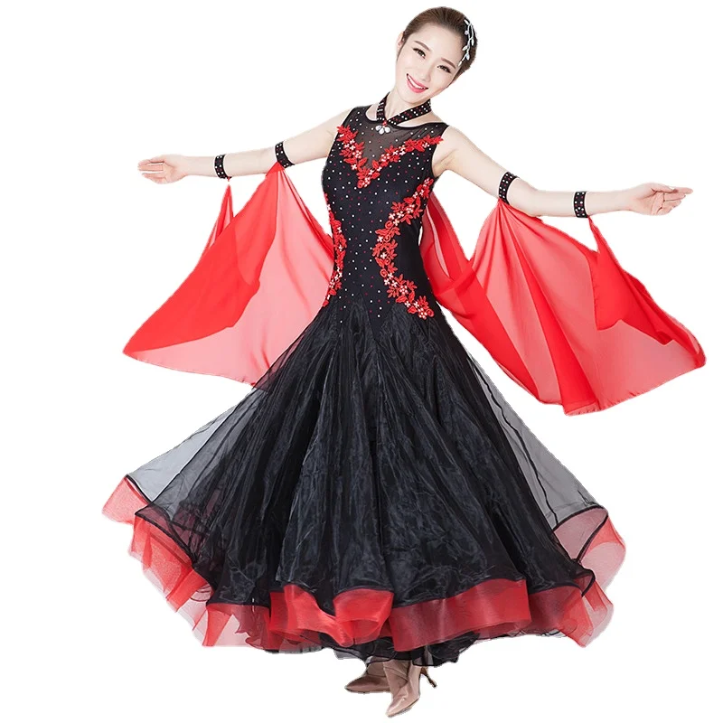 Female International Standard Ballroom Dance Skirt Women Slim Waltz Tango Dress White Black Modern Flamenco | Тематическая одежда