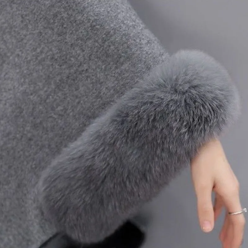 Winter Fake Fur Coat Women's Poncho Jacket Ladies Bat Sleeve Warm Cape Overcoat Long Cloak Outwear Casual Shawl Female New |