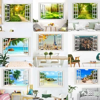 natural scenery outside the window new fake window wall sticker home self adhesive background wall stickers mural art decals