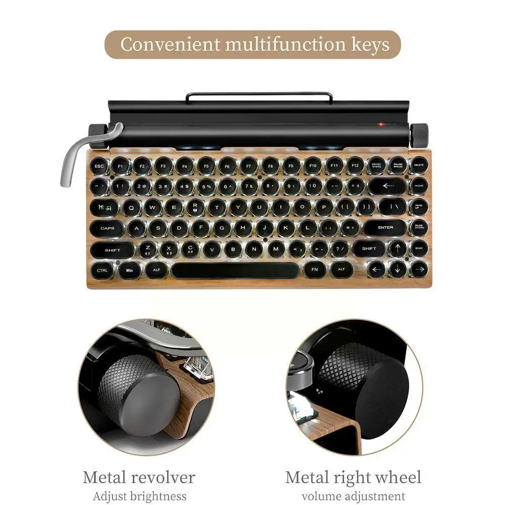 

Retro Typewriter Keyboard 83 Keys Wireless Bluetooth Rgb Colorful Backlight Mechanical Keyboard For Cellphone Tablet La T5h3