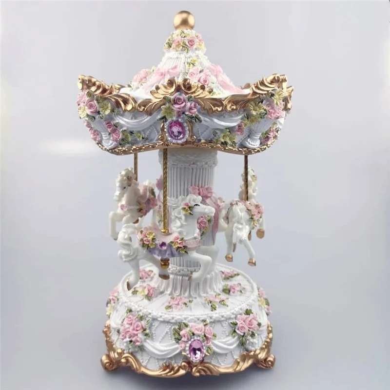 

Carousel Music Box Colorful lights Musical Box Resin Children's Gift Birthday Gift Home Decoration love Daughter Bedroom Sky go