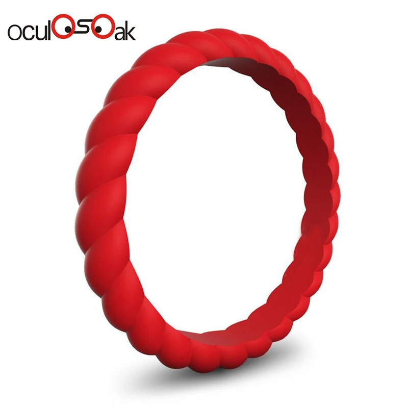 Hot Fashion 3mm Thin Braided Silicone Ring For Women Wedding Rings Sports Hypoallergenic Crossfit Flexible Rubber Finger Ring