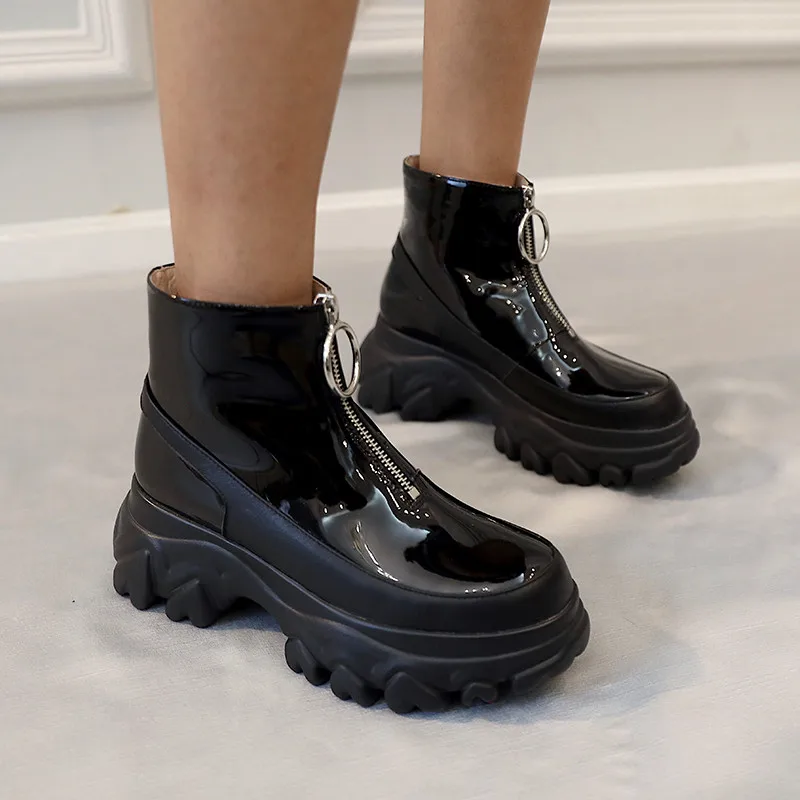 

Asumer 2020 new fashion Dad Shoes top quality patent leather mixed colors autumn winter flat casual shoes women ankle boots