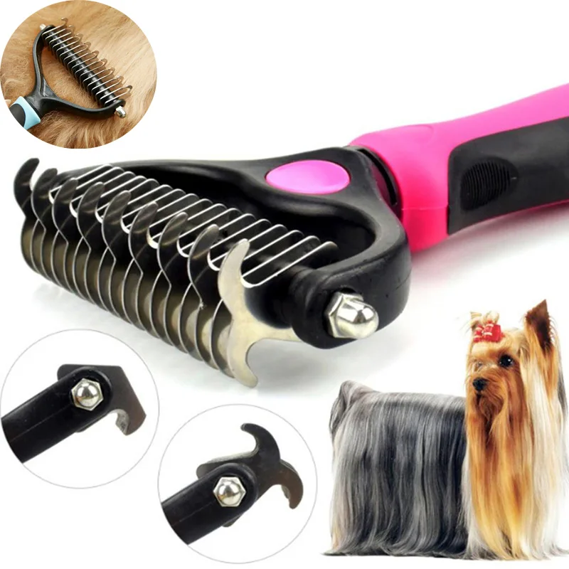 

NEW Stainless Steel Pet Dog Cat Knot Cutter Rake Comb Double-Sided Hair Removal Brush Dematting Grooming Shedding Tool