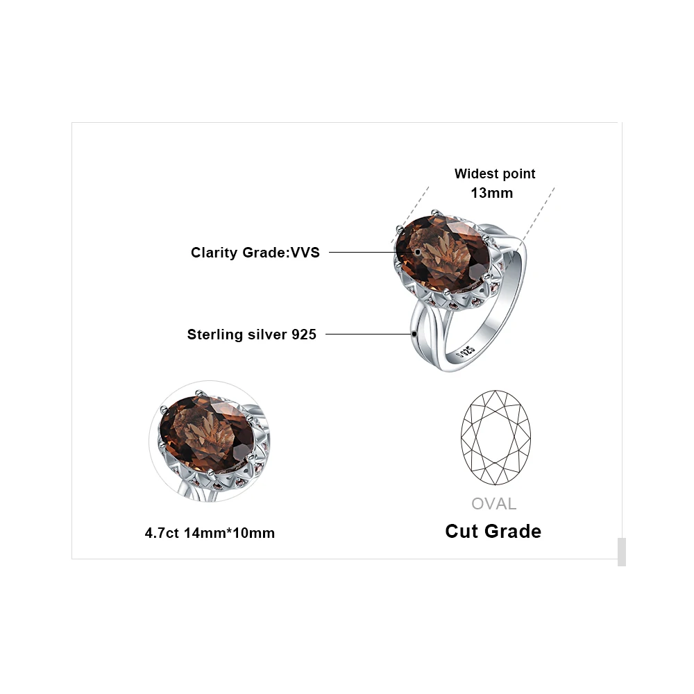 JewelryPalace огромное подлинное кольцо с дымчатым кварцем 925 пробы серебряные кольца для женщин обручальное кольцо серебро 925 драгоценные камни ювелирные изделия