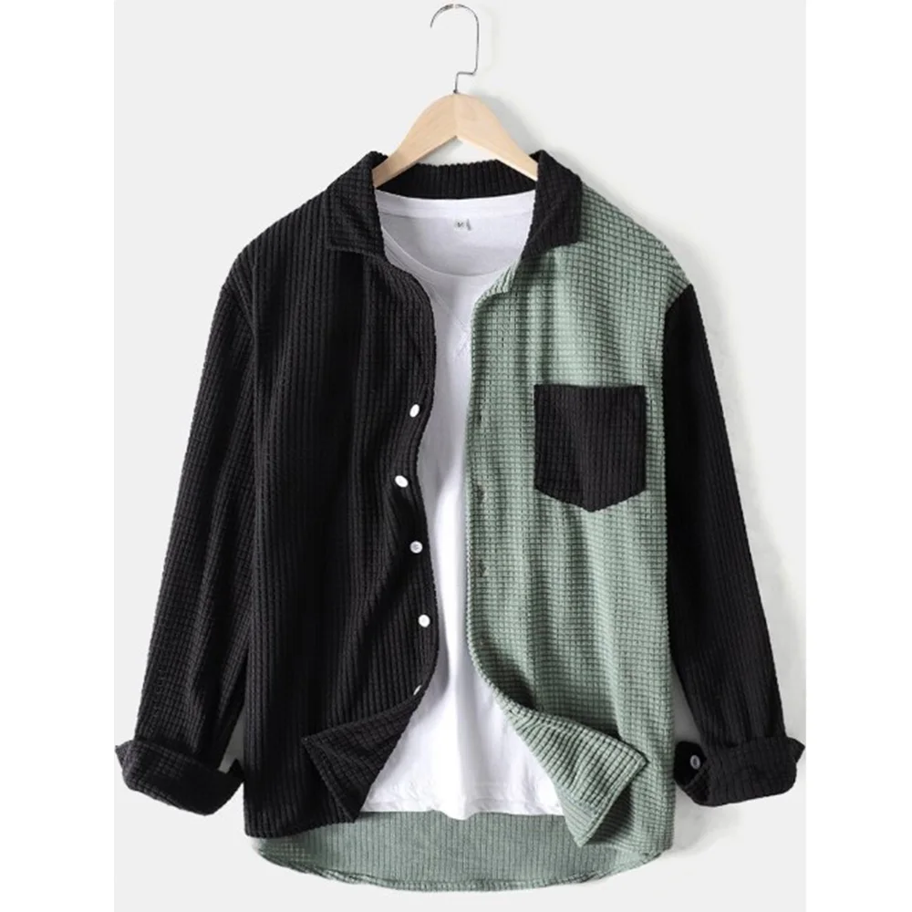 

Men 2021 Spring Autumn Fashion Brand Japan Style Patchwork Shirts Vintage Slim Fit Corduroy Shirt Male Casual Loose Shirt Cloth
