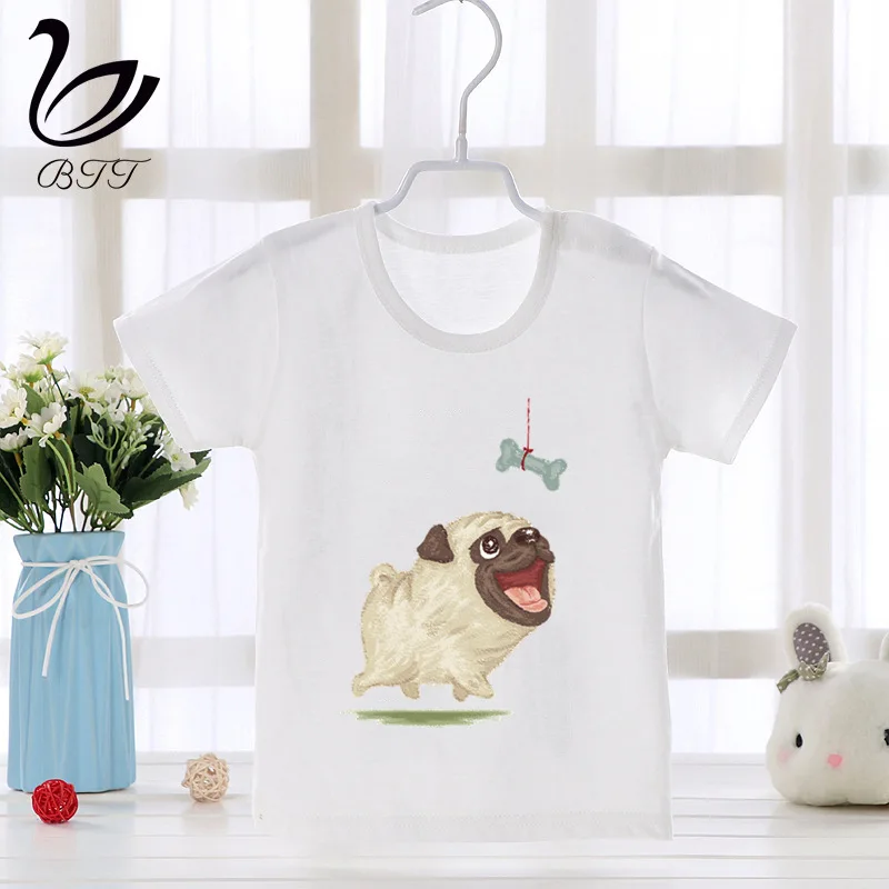 Летние топы для мальчиков и девочек акварельная Футболка с принтом мопса детская