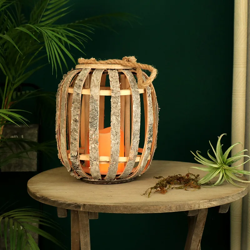 

Wood Candle Lantern Hanging Atmosphere Candle Holder Round Vintage Creative Wooden Candlestick Porta Velas Jaula Decorativa Pato