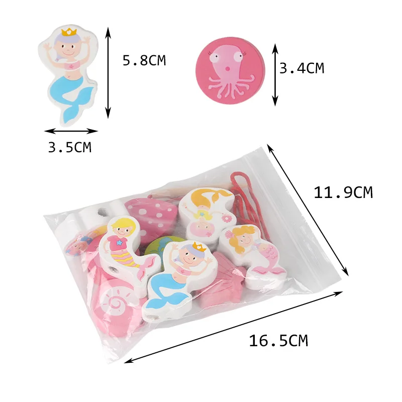 

Logwood Wooden toys Baby DIY Toy Wooden Beads Toys Mermaid Beads Learning and Education for Children girls gifts