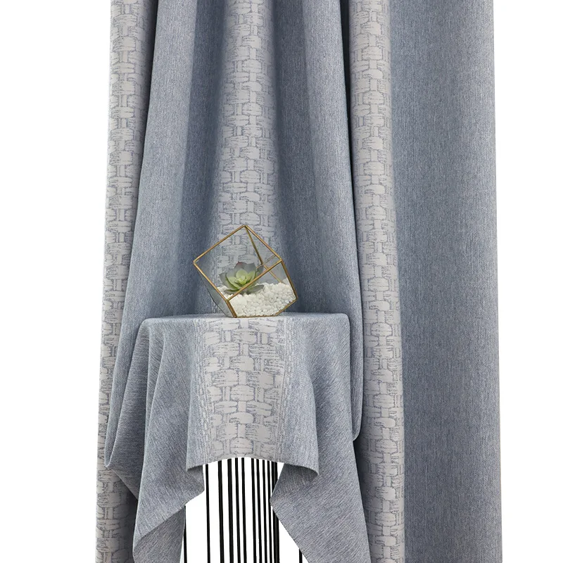 

Simple Modern Thick High Shading Pure Color Jacquard Chenille New Chinese Style Ready-Made Curtains for living room bedroom