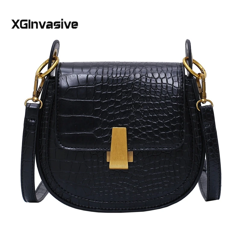 

Stone Pattern Pu Leather Saddle Bags For Women 2020 Mini Crossbody Messenger Bag Female Travel Handbags