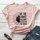 Женская футболка из чистого хлопка, с надписью Be the change you want to see in the world