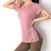 ladies yoga loose fitness short sleeve t shirt quick drying fitness top sports tee running dance short sleeve gym sports o neck