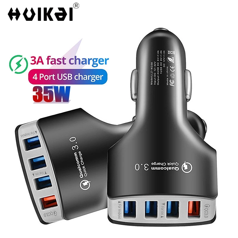 

USB Car Charger Quick Charger 12V-24V 3A QC 3.0 4 USB Fast Auto Charger Stable Current Output LED Light Mobile Phone PD Charger