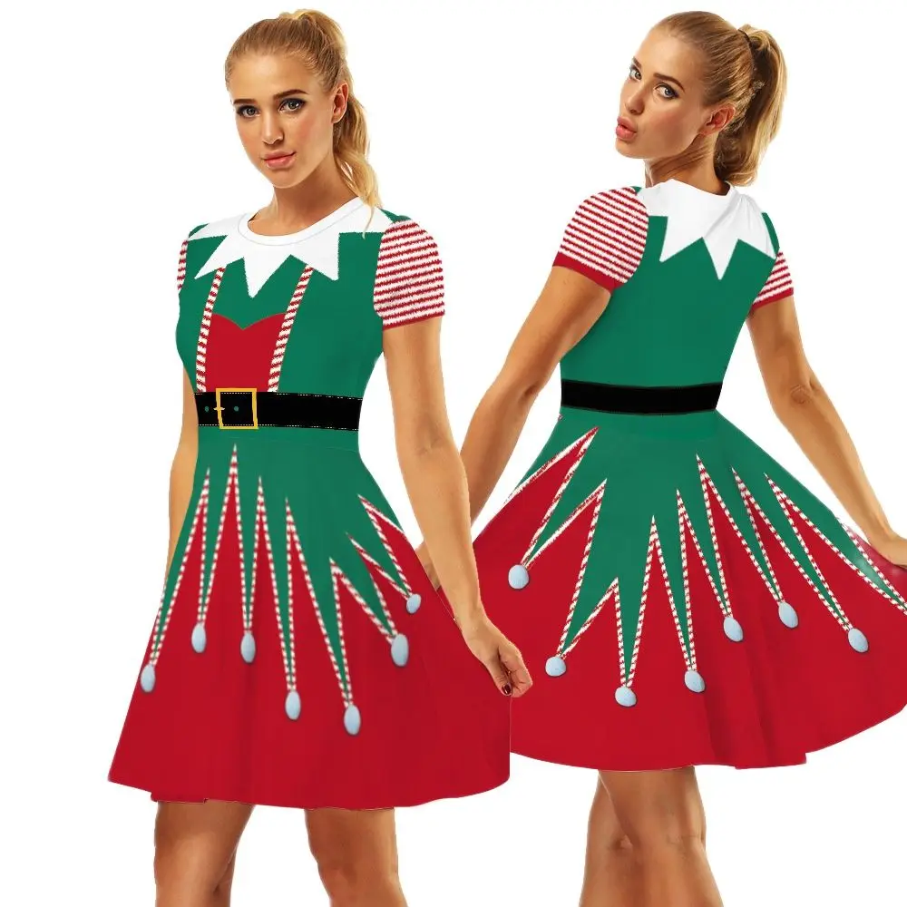 

Женское платье с коротким рукавом junxi WAN, черно-белое Повседневное платье с коротким рукавом, с круглым вырезом, с коротким рукавом, с рождест...