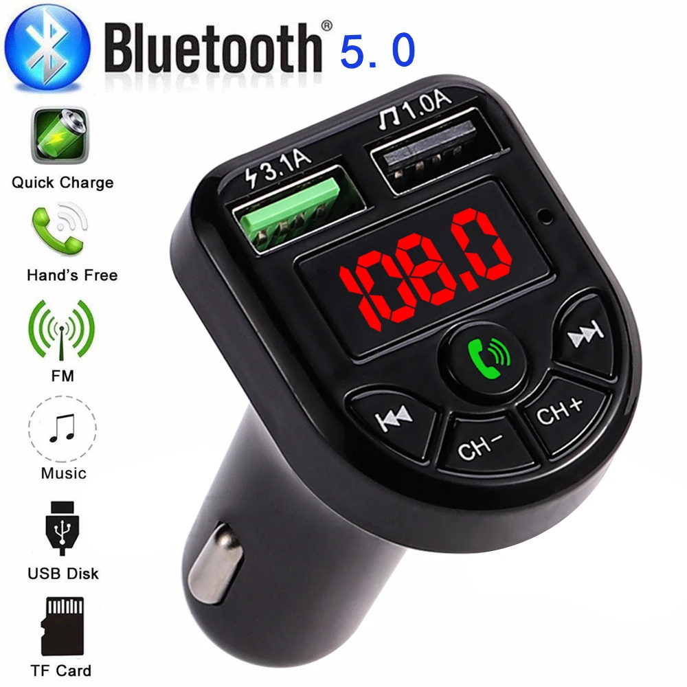 12V/24V Bluetooth 5 0 свободные руки FM передатчик автомобильный комплект MP3 модулятор