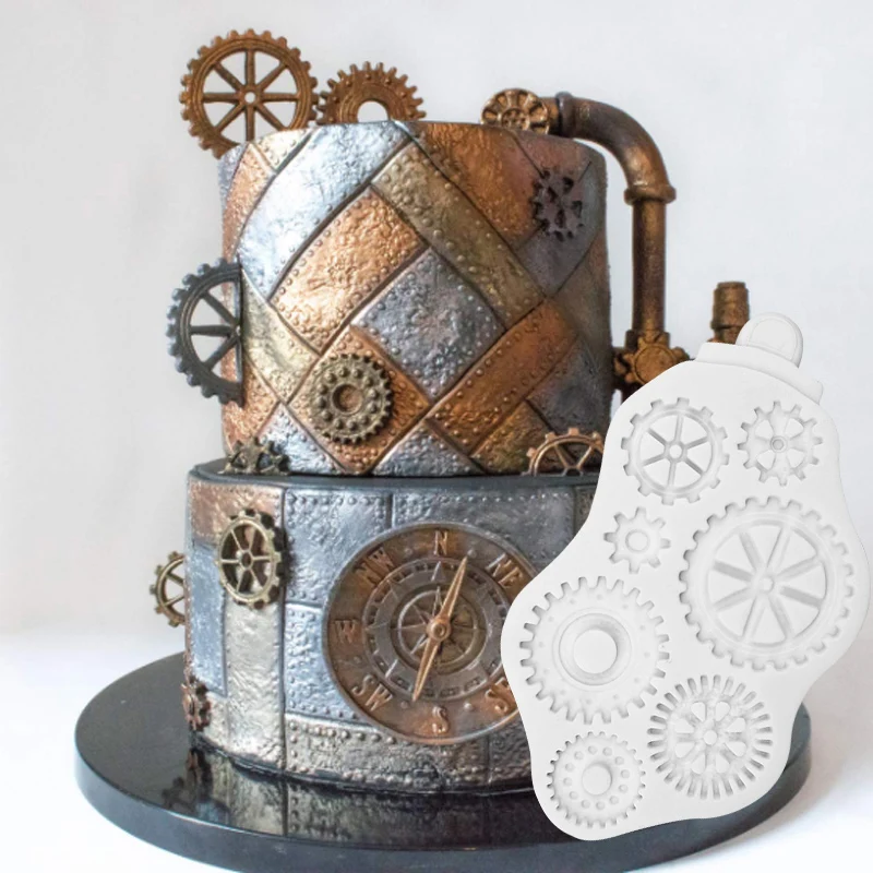 FILBAKE паровой двигатель Шестерни узоры силиконовые формы часы гель пресс для