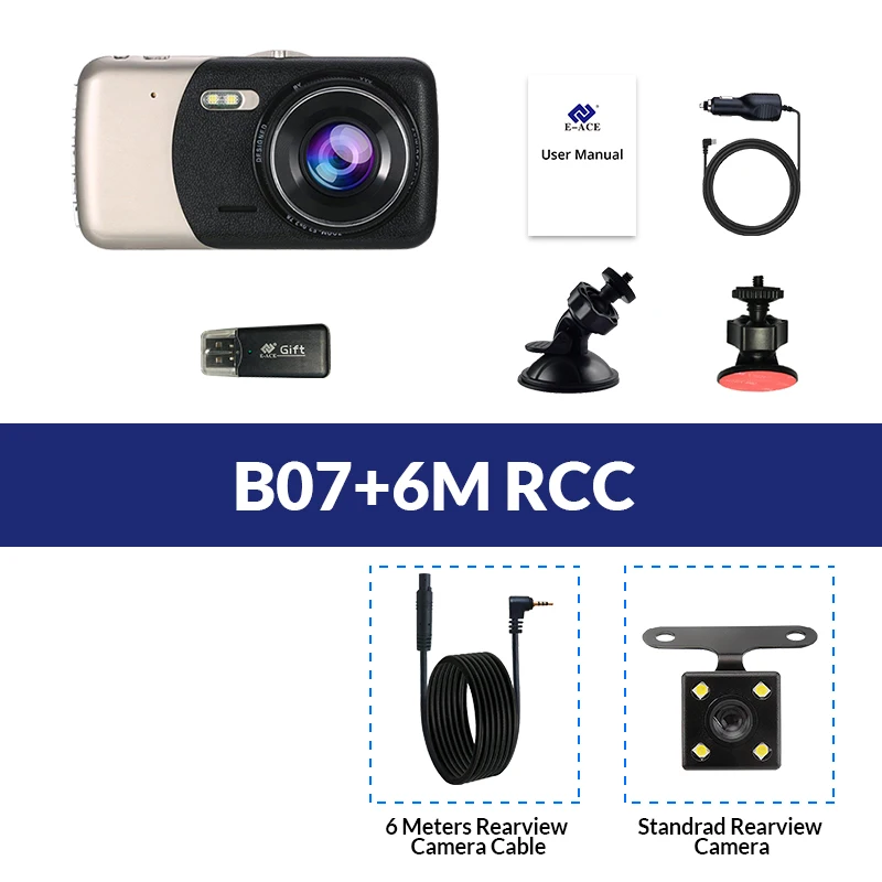 E-ACE B07 FHD 1080P Dashcam 4,0 дюймов ips Автомобильный видеорегистратор двойной объектив видео рекордер с камерой заднего вида ночного видения авто Регистратор