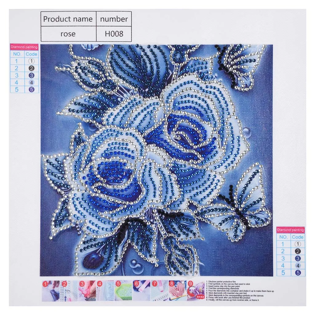 Алмазная картина в особой форме голубая роза цветок Бабочка Современный Узор