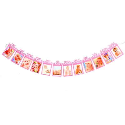 pink months 12 месяцы фоторамка баннер Baby 1st декорации с днем рождения Baby Shower 1st для маленьких мальчиков девочек мой первый год вечерние поставки - Цвет: pink months