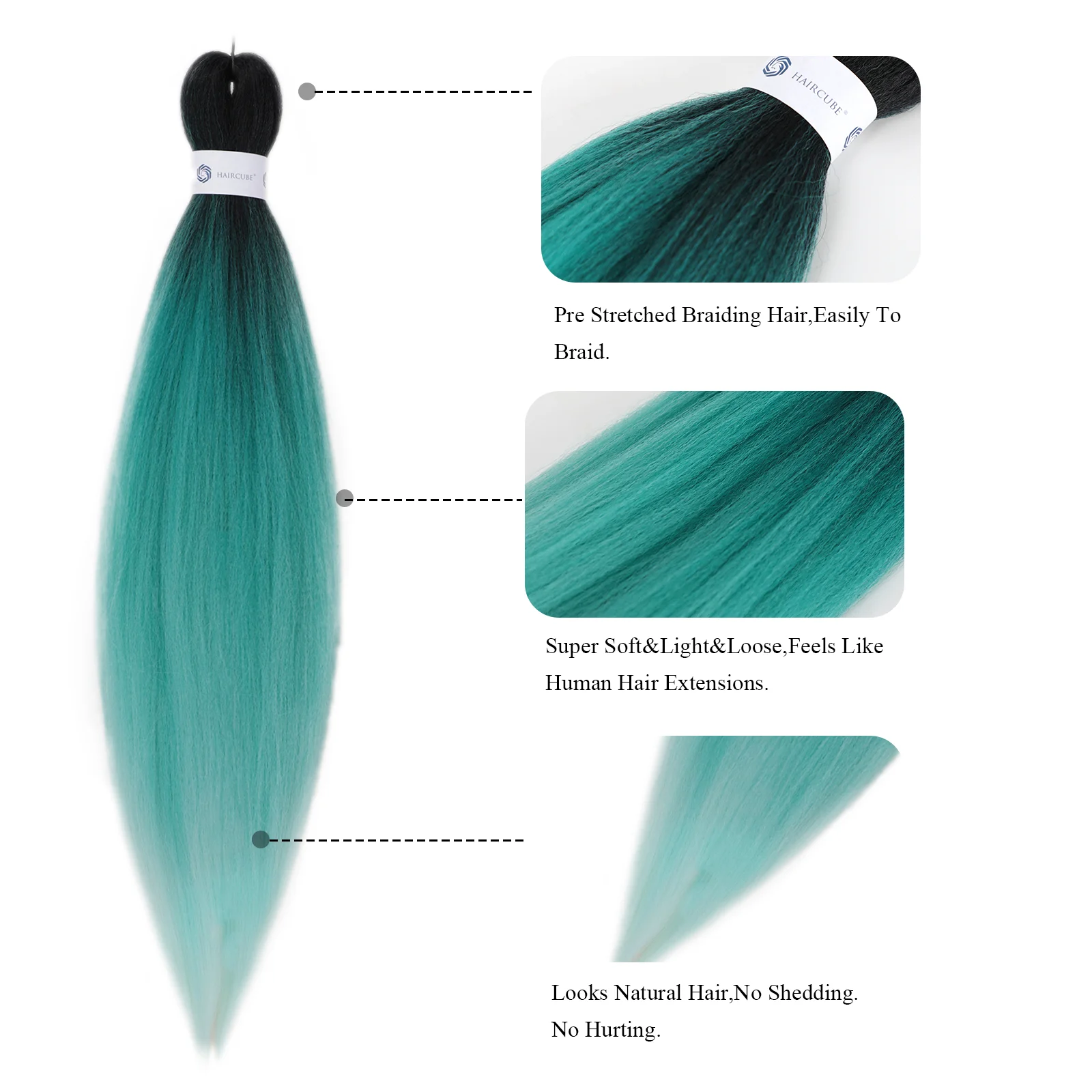 EASIHAIR 6pcs Ombre Green Synthetic Hair Extension 26Inch Colored Twist Jumbo Braiding Glowing for Bluk Wholesale |