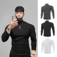 autumn new turtleneck t shirts men knitting shirt slim fit fitness elastic clothes long sleeve t shirt casual high neck tops