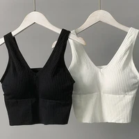 women tank crop top sexy knitted tops camisole massage pad underwear female crop top backless sleeveless intimate lingerie femme