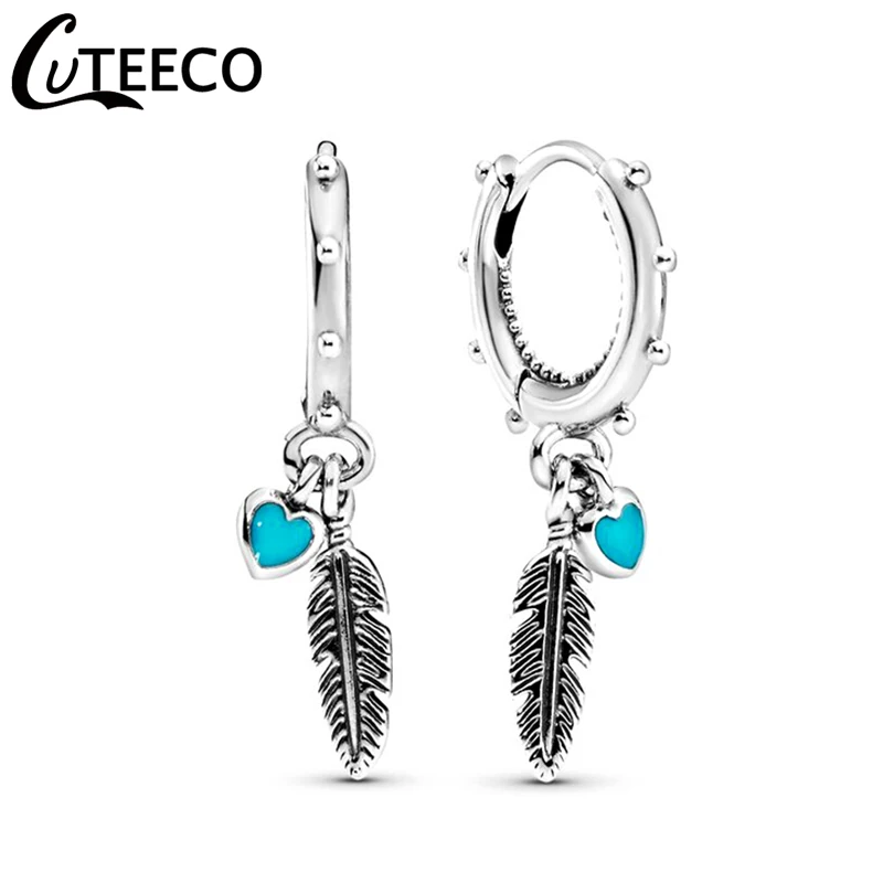 CUTEECO серьги-кольца в виде сердечек и перьев, новинка, серьги в богемном стиле для женщин, модное ювелирное изделие, подарок Oorbellen - Окраска металла: AJ0351