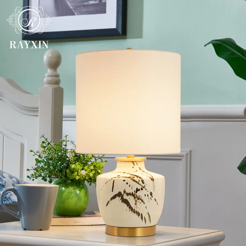 

White Porcelain Table Lamp Living Room Light Luxury Modern Hotel Bedroom Simple Art Decorative Lamps